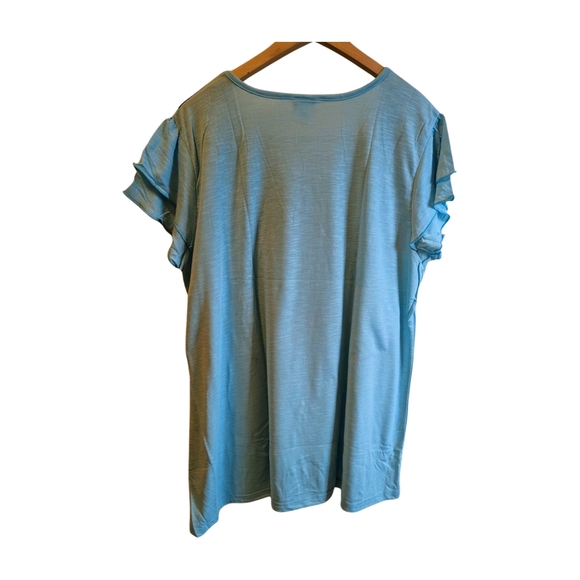 Adrian Delafield Blue Feather Print Women's Top Size 2X NWOT - Picture 2 of 10